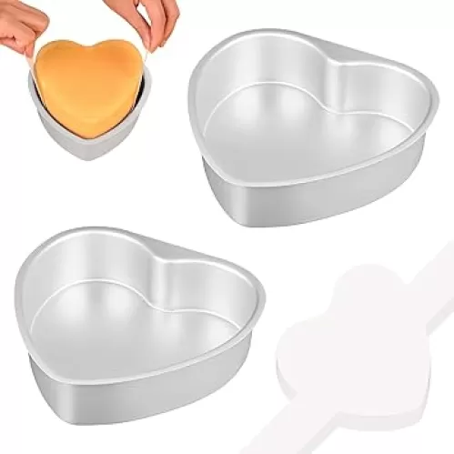 HUAKENER 6 Inch Heart Cake Pan, Set of 2 Heart Shaped Cake Pans with 60 Pieces Parchment Paper, Non-stick Cake Baking Pans for Kitchen Birthday Wedding