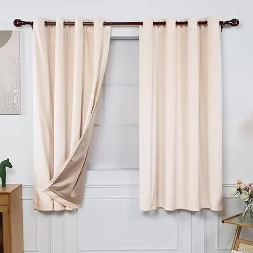 INLINAS Velvet Blackout Curtain - Luxurious Softness with Light Control, Thermal Insulated, Noise Reduction, Energy Saving Set of 2 Panels, Beige, 52W x 63L Inch