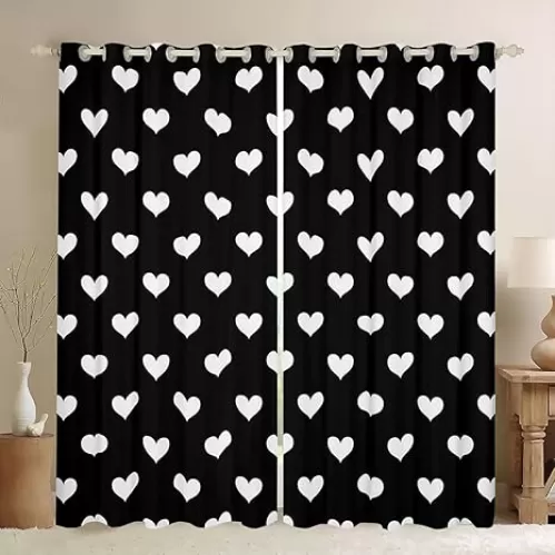 jejeloiu Love Heart 30%-50% Blackout Curtains White Black Window Curtains Valentine
