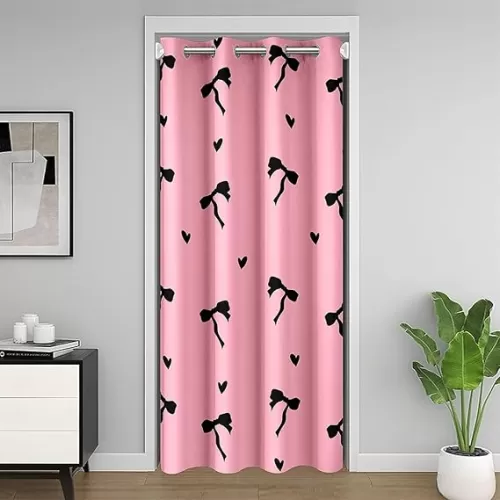 jejeloiu Pink Bowknot Closet Door Cover Curtain for Living 34x80 Inch 1 Panel Kawaii Bow Tie Door Curtain for Doorway Privacy Pink Heart Pattern Closet Door Cover Curtain for Living Doors with Windows
