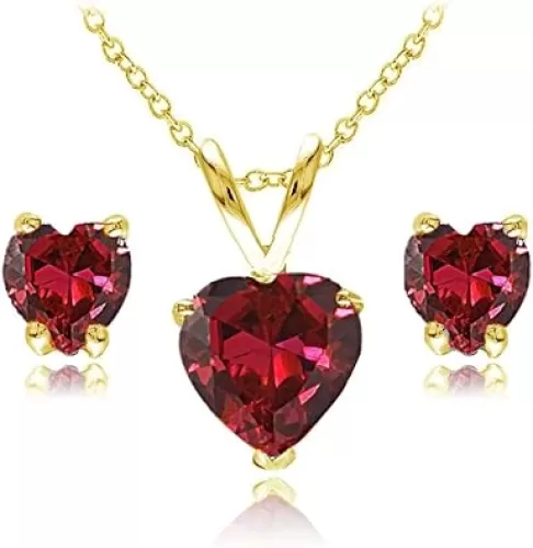 Jewelry Sets for Women, Necklace and Earring Sets for Women, Birthstone Jewelry, Genuine or Synthetic Gemstone, Heart Solitaire, Pendant Necklace, Stud Earrings, Silver Jewelry or Gold Flash