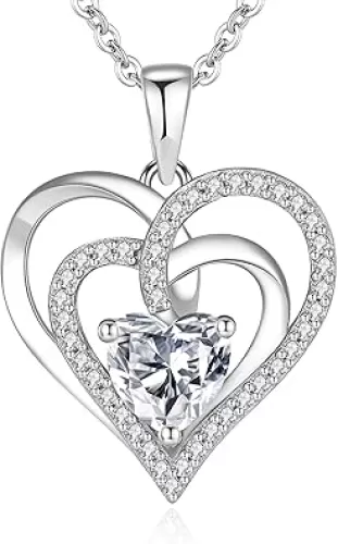 Jrêveinfini 925 Sterling Silver Heart Pendant Necklace with Cubic Zirconia – Elegant Love Heart Design for Women