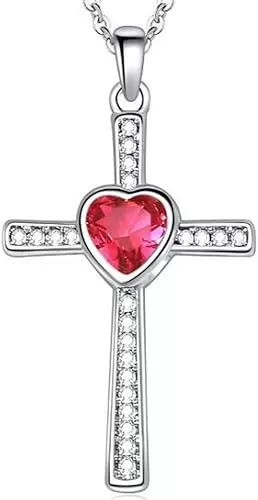 Jude Jewelers Stainless Steel Heart Birthstone Cross Statement Wedding Cocktail Party Pendant Necklace