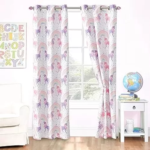Kids Zone Home Linen 2 Panel Curtain Set with Grommet for Boys Girls Teens Bedroom Multicolor Set Hearts Pink Purple Turquoise White New
