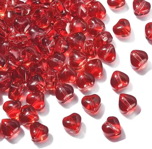 KitBeads 100pcs Lampwork Ruby Red Heart Beads Glass Valentine's Day Glass Heartt Shaped Bead for Jewelry Making Bracelets Necklace Bulk