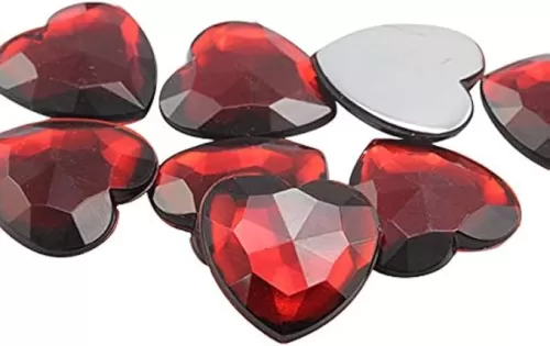 KraftGenius Allstarco 8mm Flat Back Heart Acrylic Rhinestones Tiny Face Gems Body Jewels Card Making Embelishments - 100 Pieces (Red Ruby JG16)