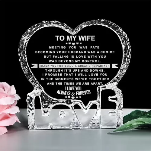 KWOOD Engraved Heart-Shaped Crystal Valentine's Day Mother's Gifts for Wife, Custom Crystal Couples Wedding Anniversary Romantic Gifts for Her Wife