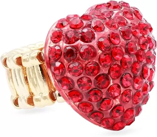 Lavencious Heart Shaped Rhinestones Stretch Rings for Women Size for 7-9