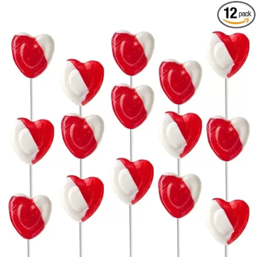 Lollipops Red Heart Shaped Strawberry N' Cream Flavored, 12 Lollipops, Individually Wrapped