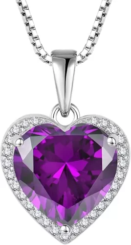Love Heart Necklace 925 Sterling Silver Simple Halo Solitaire Pendant Birthstone Jewelry for Women