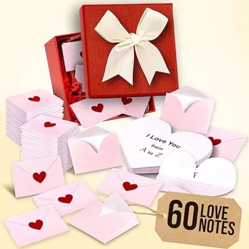 Love Notes For Him Her - 60 Small Heart Valentines Card Bulk, Couples Mini Envelopes with Blank Cards, Tiny Cards with Envelopes, Lunchbox Notes For Husband, Cute Gifts For Boyfriend