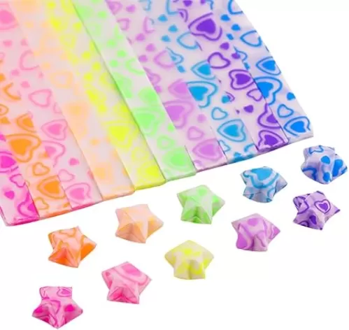 Luminous Origami Stars - 840 Colorful Star Shaped Paper Strips for Heart Shapes, Crafting & Art