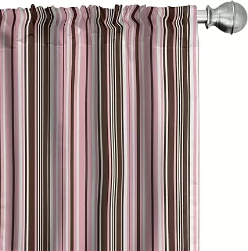 Lunarable Brown Curtains, Little Stars in Circles Pink Hearts Polka Dots on Dark Backdrop, Window Treatments 2 Panel Set for Living Room Bedroom, Pair of - 28" x 63", Brown Pink