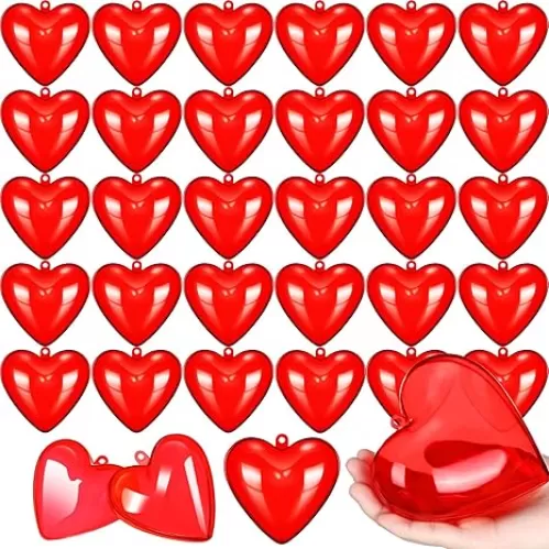 Macarrie Valentine Hearts Filled Candy Box Case Large Heart Shaped Plastic Container Holder 3.94 x 3.86 Inches Valentine Party Supplies for Game Prizes Carnival Jewelry Exchange Presents(100 Pack)