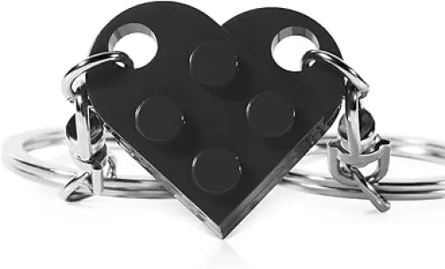 Matching Couple Heart Keychain for Boyfriend Girlfriend Valentine's Day Gifts Stuff Him Friends Set Compatible with Lego Gift