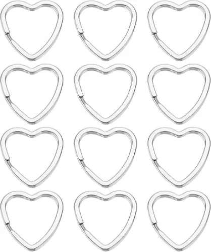 MECCANIXITY 12Pcs Flat Key Ring, Creative Heart Shape Ring Silver Tone Metal Hoop Loop for DIY Craft, Key Chains, Car Keys