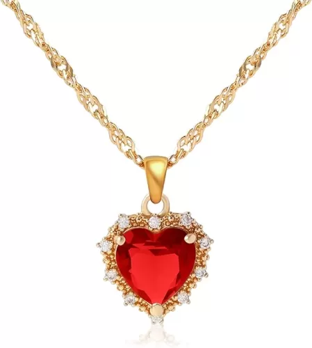 MISS RIGHT Crystal Love Heart Necklace for Women 14K Gold Plated with Birthstone Charm Pendant Necklace, Jewelry Gifts for Women, 16"+2"