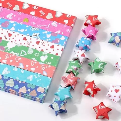 Mity Rain 1080PCS Heart Printed Origami Star Paper Strips - 8 Styles, Stress Relieve & Decorations