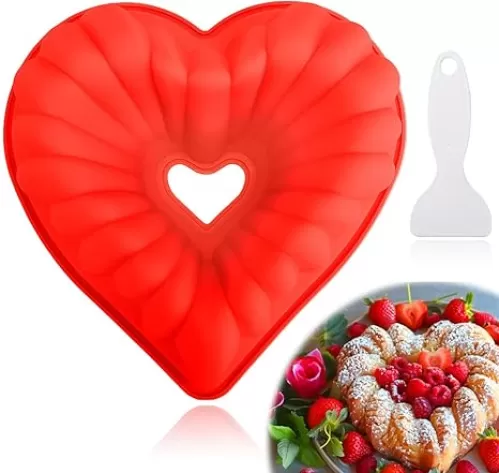 Mity rain Heart Shaped Cake Fluted Pans, Silicone 8 Inch Cake Pan Nonstick, Heart Cake Molds for Valentine