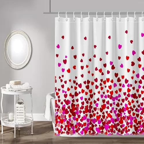 Mocsicka Valentines Day Shower Curtain Red Pink Heart Shower Curtain 72x72 Inch Valentines Day Home Decor Bathroom Bathtub with 12 Hooks