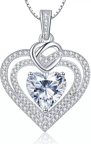 Moissanite Heart Pendant Necklaces for Women, 1-3 Carats Moissanite Sterling Silver Gold Plating Necklace Engraved with 'I LOVE YOU', Ideal Anniversary Present or Birthday Christmas Valentine Engagements Mothers Day Jewelry Gifts for Mom Wife Her Gir