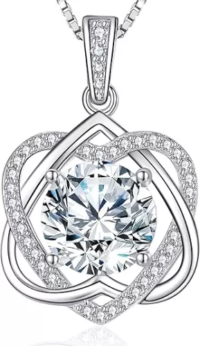 Moissanite Heart Pendant Necklaces for Women, 2-5 Carat Moissanite Sterling Silver Gold Plating Necklace, Ideal Anniversary Present or Birthday Jewelry Gifts for Mom Wife Her Girlfriend