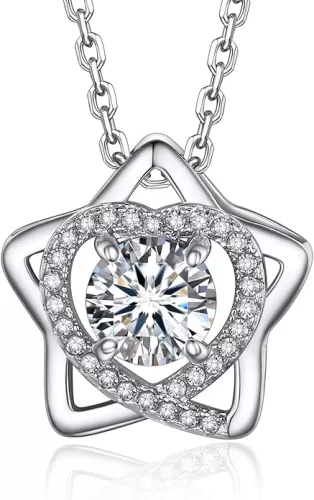 MomentWish Heart Necklace for Women, 1 Carat Simulated Moissanite Necklace for Her 925 Sterling Silver Halo Pendant Anniversary Valentine's Day Birthday Gifts for Mom Wife Girlfriend-Heart