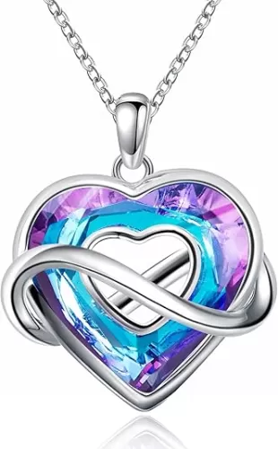 Mother's Day Gift 14K White Gold Plated Heart Crystal Pendant Necklace for Women - Fashionable Everyday Cubic Zirconia Jewelry Gifts for Mom, Wife, Girlfriend，Birthday, Anniversary, 18+2 Inch