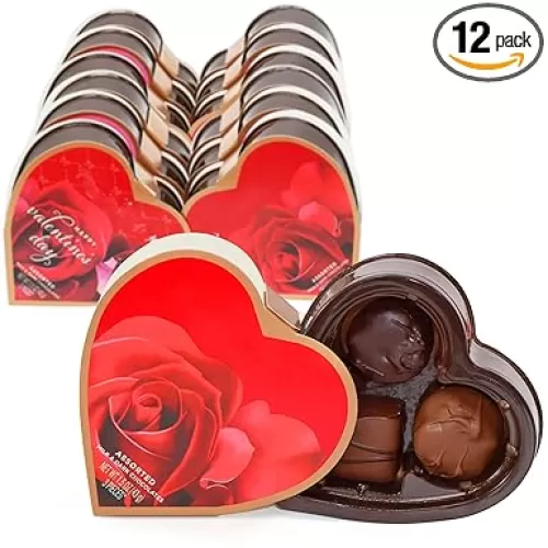 Mothers Day Mini Assorted Chocolate Heart Gift Box - 12 Pack Milk & Dark Chocolate Assorted Truffles - Gift For Mom, Teachers & Loved Ones - 1.5 oz Heart Gift Box (Design May Vary)