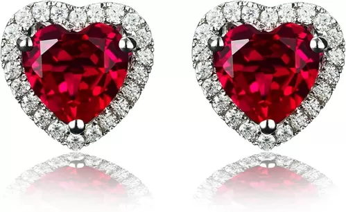 Navachi 925 Sterling Silver 18k White Gold Plated 4.5ct Heart Ruby Sapphire Emarald Stud Earrings