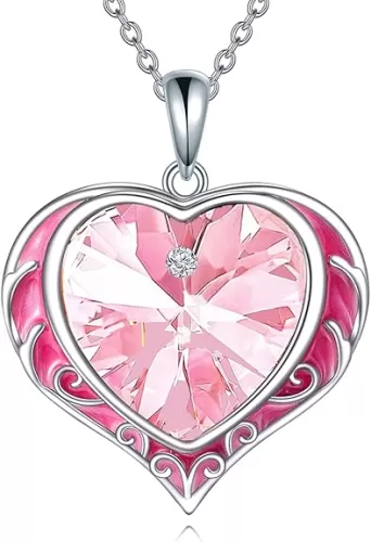 Necklaces for Women, Love Heart Pendant with Austrian Crystals, Jewelry Gifts for Wife, Sterling Silver Heart Necklaces, Birthday or Chrismas Holiday Gifts for Her, Mom
