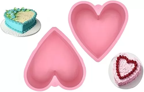 Nonstick Silicone Heart Cake Mold, Heart Cake Pan Set for Brownies, ood Grade Silicone, Nonstick Easy Clean, Freezer, Microwave and Oven Safe (Pink, 9inch)