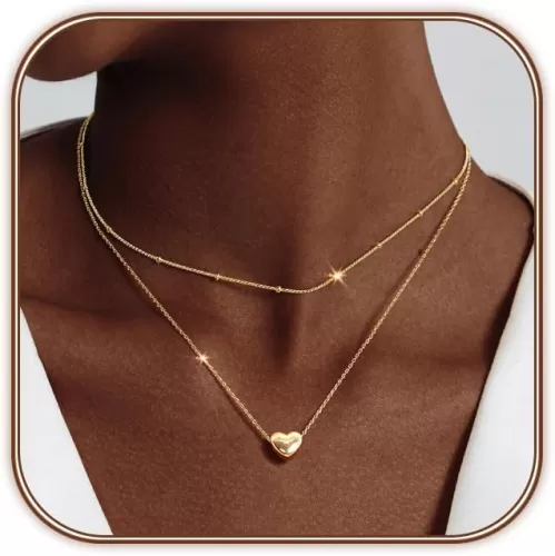 OGD Heart Necklace for Women, 14K Gold Plated Layered Tiny Puffy Heart Pendant Necklace Cute Chunky Heart Choker Necklace Simple Gold Necklace Jewelry for Women Trendy Gift