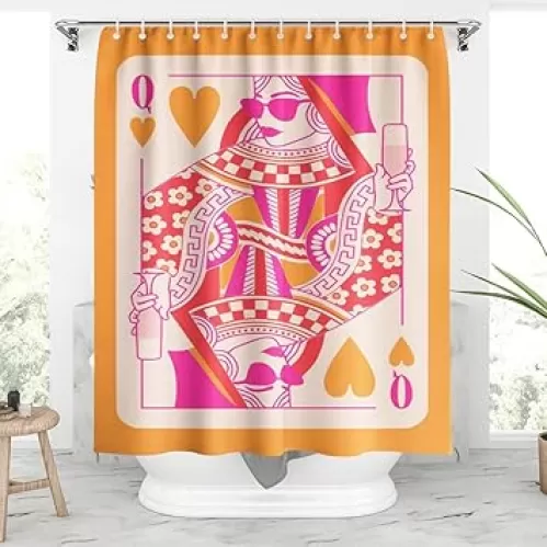 Orange Queen of Hearts Shower Curtain, Retro Trendy Print Shower Curtain Sets for Bathroom with 12 Hooks, Aesthetic Decorative Curtain for Women Kids Waterproof Bathroom Curtain, 72 x 72 Inch