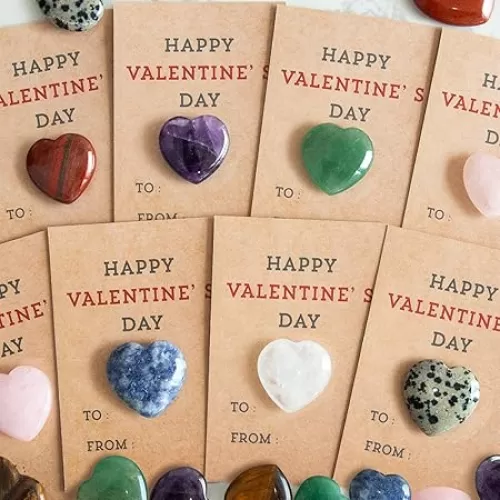 ORIENTAL CHERRY 24 Pack Valentines Cards with Heart-Shape Crystals - Valentine Gift Exchange for Boys Girls Toddlers Classroom School Party Favor