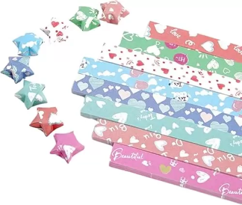 Origami Star Paper Strips, 1350/540/210 Sheets Colorful Origami Star Paper 30 Different Themes Paper Star Strips Optional for DIY Hand Art Crafts Decoration (Heart(540 Sheets))
