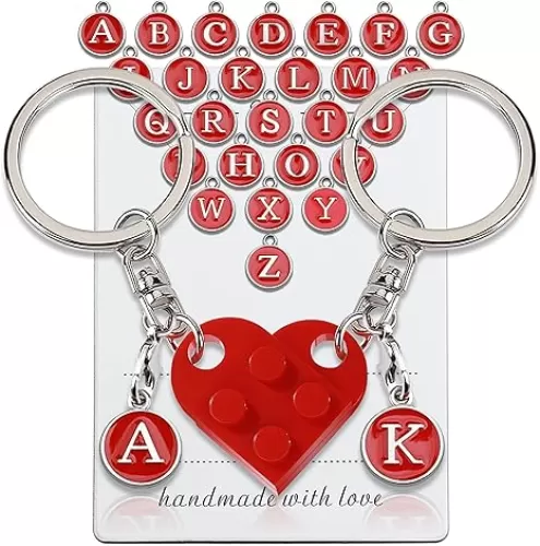 OUMILAN Brick Matching Heart Keychain Gifts for Couples Boyfriend Girlfriend Valentine's Day Gift for Him Her Husband Wife