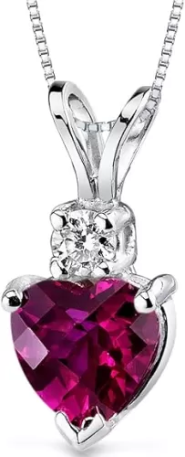 PEORA Solid 14K White Gold Created Ruby with Genuine Diamond Pendant for Women, Heart Shape, 1.17 Carats total, Sparkling V-Day Gift Valentines Gift for Women, Women Gift Ideas w/Jewelry Box