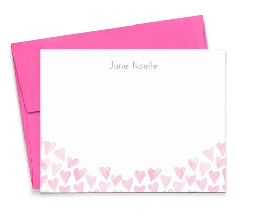 Personalized Girls Stationary with Envelopes FLAT NOTE CARDS, Heart Stationary with Envelopes, Personalized Girls Note Cards with Heart Note Cards with Envelopes, Your Choice of Colors and Quantity