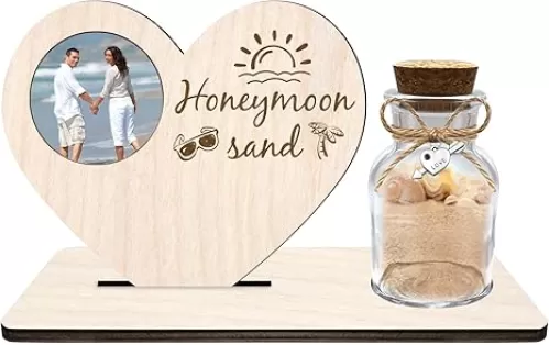 Personalized Honeymoon Sand Jar，Custom Anniversary Photo Presents, Vacation Keepsake Jar，Wedding Presents，Honeymoon Present, Bride to be Gift，Valentine’s Day Gifts (Heart2)