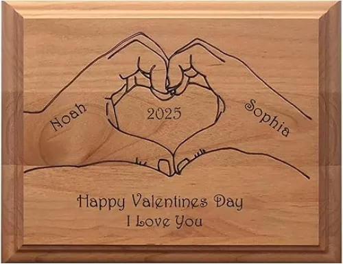 Personalized Valentine's Day Wooden Plaque - Custom Heart Hands Design Gift for Boyfriend, Girlfriend, Valentines Day Gifts for Her, Him, Wife, Husband, Women, Men, Romantic Customized Couples Sign