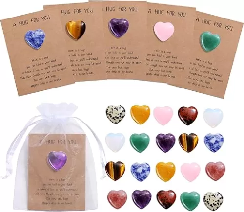 PESOENTH Heart Crystals and Healing Stones, 40pcs Love Crystal Hearts Shaped Gem Stones Pocket Palm Stone Reiki Chakra Crystal Gifts for Women Valentines Day Romantic Gifts for her