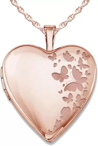 PicturesOnGold.com Personalized Heart Shaped Butterflies Photo Locket Necklace - 3/4 inch x 3/4 inch - Includes 18 inch Chain - Custom Engraved Picture Locket Necklace for Women