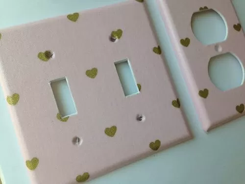 Pink And Metallic Gold Hearts Light Switch Plate Cover Various Sizes Offered