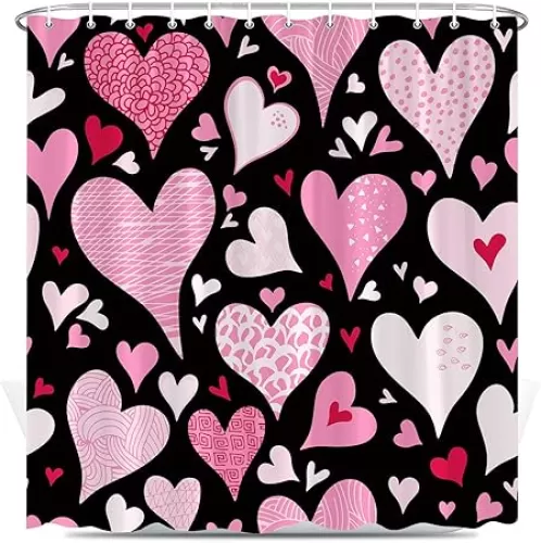 Pink Love Heart Shower Curtain Valentine