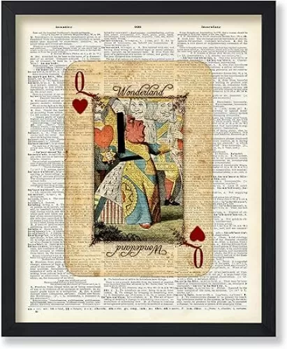 Poster Master Dictionary Art Poster - The Red Queen Print - Queen of Hearts Art - Card Art - Alice Wonderland Art - Gift for Boy, Girl - Decor for Nursery, Bedroom, Kids Room - 8x10 UNFRAMED Wall Art