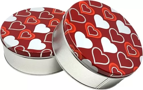Premium Cookie Tins with Lids | Red Pink White Love and Heart Design, Valentine’s Day Theme | Empty Candy Container (2 Pack)