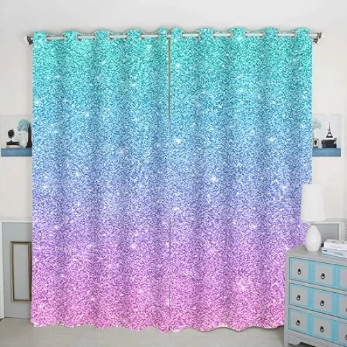 QH Multi-Colored Background Window Curtain Panels Blackout Curtain Bedroom Living Room Panels Thermal Insulated & Light Blocking 42W x 84L inch (Set of 2 Panels)