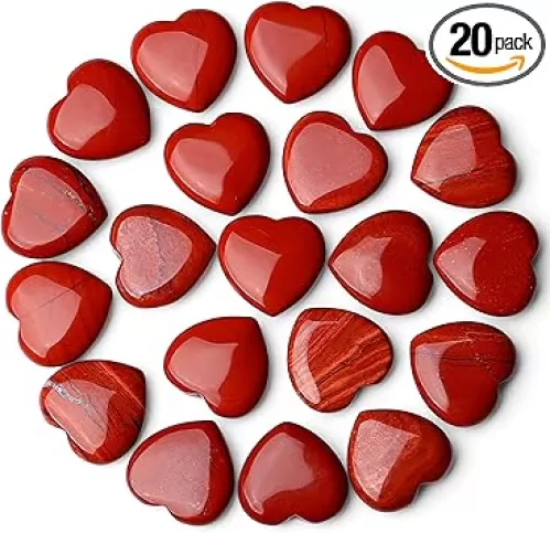 QINJIEJIE 20PCS Red Jasper Heart Stones Crystals Bulk Love Shaped Worry Stone Heart Rock Pocket Polished Palm Gems Crystal Reiki Balancing Wholesale Carved Stone Decor Gift