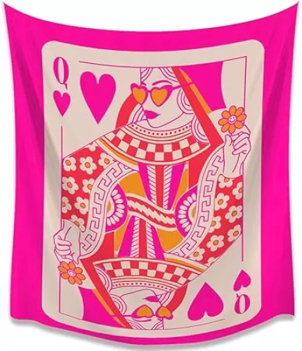 Queen Of Hearts Pink Trend preppy room decor Tapestry wall art Vintage Hanging with Wall Aesthetic Tapestry for Bedroom Living Room Dorm 24X36inch